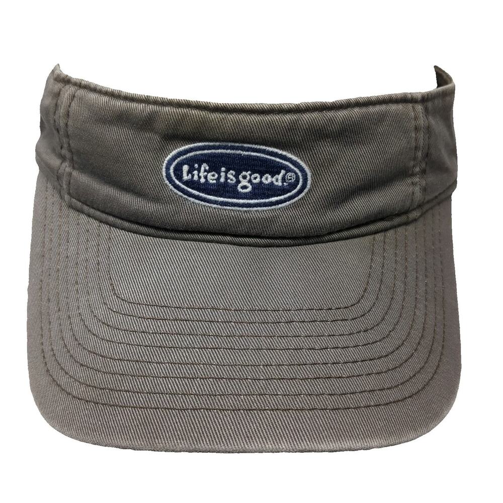 Life is Good Visor Hat Brown One Size Smiley Face Logo Adjustable Strapback